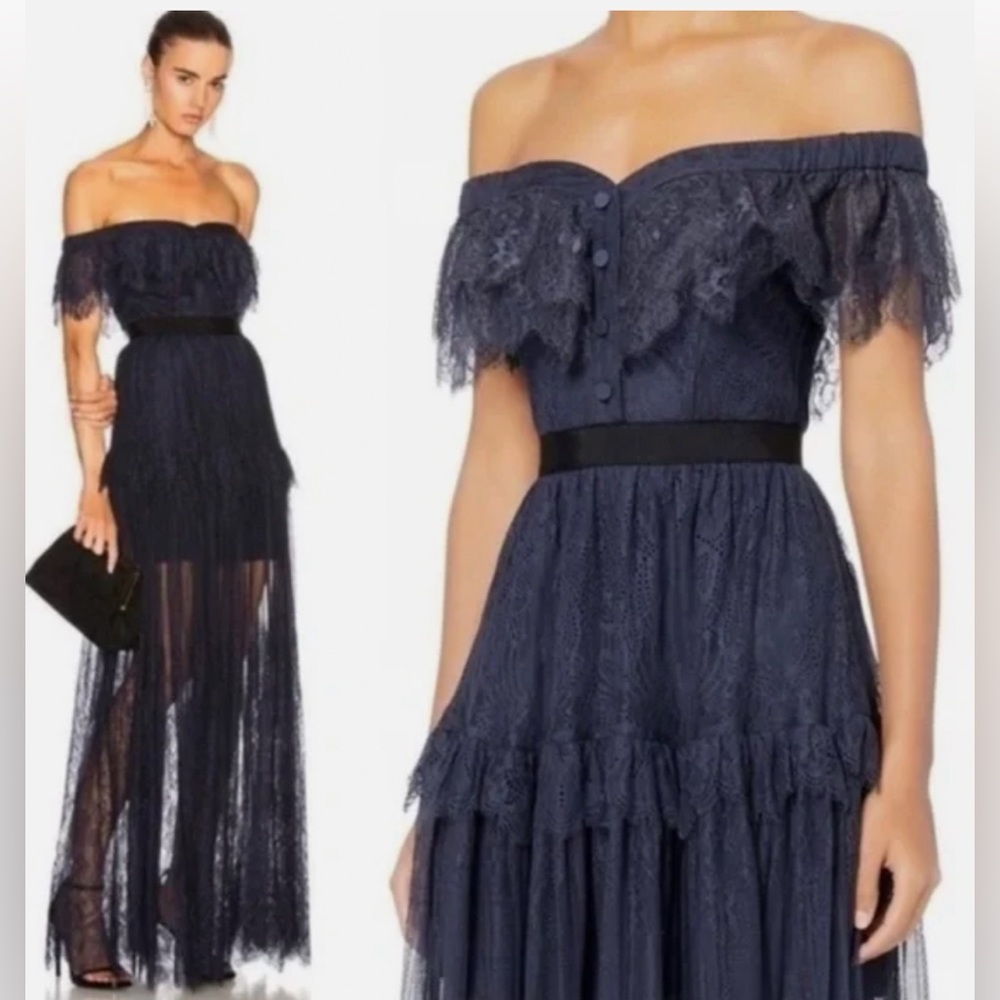 Self-Portrait Navy Strapless Lace Dress - Picture 3 of 10